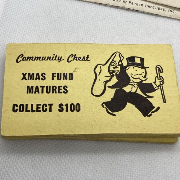 Vintage 1954 Parker Bros Monopoly Deeds Chance Missing One‎ Community Chest Card - Picture 8 of 15